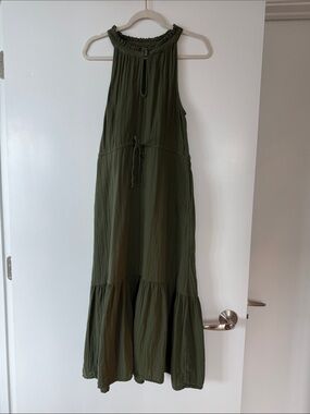Time and Tru Olive Green Halter Maxi Dress with Tie Waist